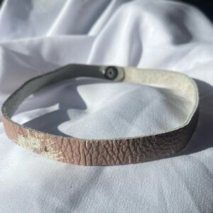 Pink Leather Choker Necklace with Metal Snap Button